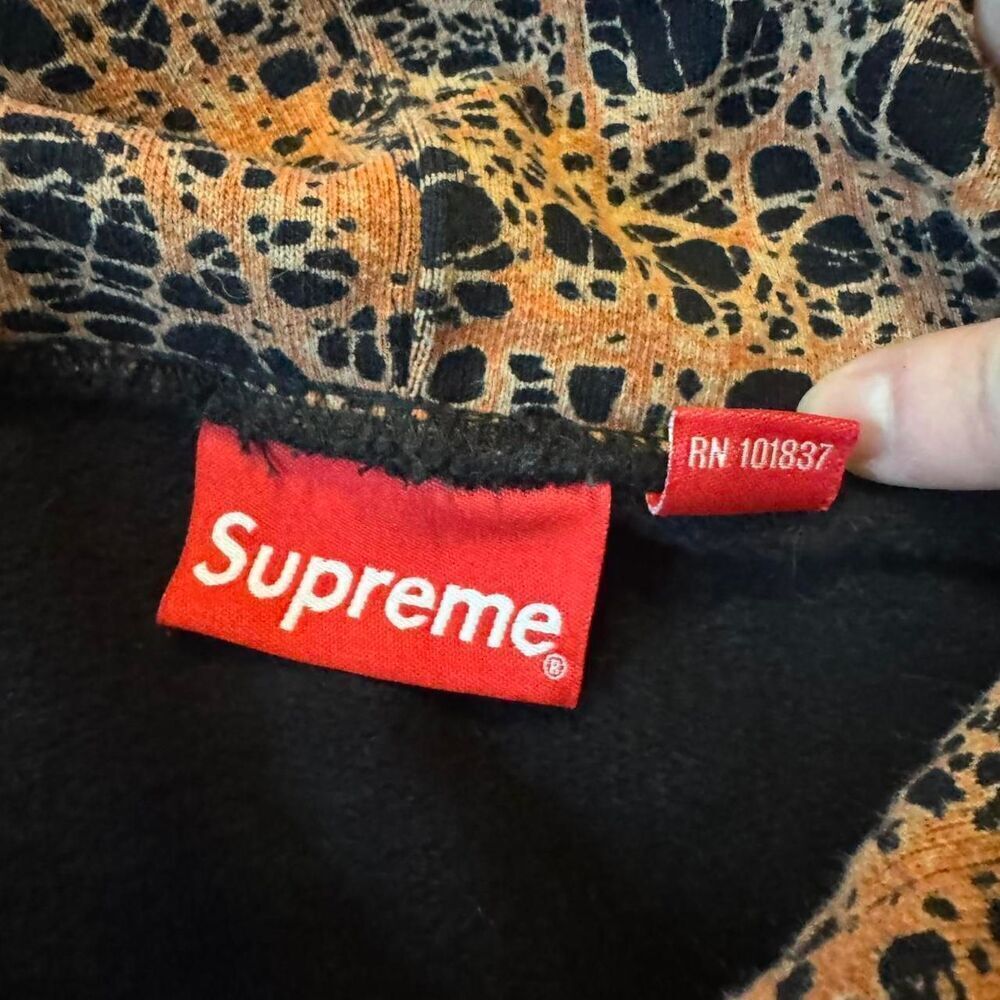 Supreme Marble Hooded Sweatshirt Black Orange Crackle Print Hoodie Made in Portu - Picture 2 of 5